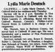 Obituary of Lydia Marie Sebesta Deutsch