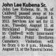 Death Notice of John Lee Kubena, Sr.