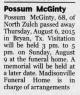 Death Notice of Carl Leon 'Possum' McGinty