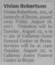 Death Notice of Vivian Catherine Greer Robertson