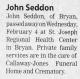 Death Notice of John A. Seddon
