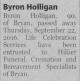 Death Notice of Byron Hugh Holligan