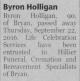 Death Notice of Byron Hugh Holligan