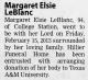 Death Notice of Margaret Elsie Houston LeBlanc