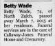 Death Notice of Betty Jean May Wade