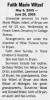 Obituary of Faith Marie Witzel Obituary of Faith Marie Witzel