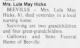 Death Notice of Lula May Franz Hicks