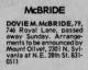 Death Notice of Dovie Mae Dwiggins McBride Death Notice of Dovie Mae Dwiggins McBride