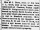 Obituary of Miranda Jane McCarty Crow
