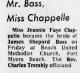 Marriage Announcement of James Shepard Bass and Jeannie Faye Chappelle