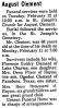 Obituary of August Joseph Clement Obituary of August Joseph Clement