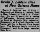 Obituary of Erwin Joseph LeBlanc Obituary of Erwin Joseph LeBlanc