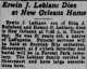 Obituary of Erwin Joseph LeBlanc