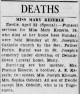 Obituary of Mary Kezerle