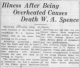 Illness After Being Overheated Causes Death W. A. Spence