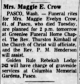 Funeral Service Notice for Maggie Evelyn Hewitt Crow