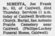 Death Notice of Joe Frank Sebesta, Sr.