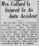 Mrs. Collard Is Injured In An Auto Accident