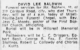 Obituary of David Lee Baldwin