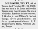 Obituary of Violet Smith Goldsmith