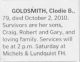 Death Notice of Clodie Dean Bender Goldsmith