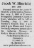 Obituary of Jacob Walter Hinrichs Obituary of Jacob Walter Hinrichs