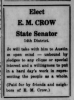 Elect E. M. Crow For State Senator 14th District