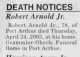 Death Notice of Robert Arnold, Jr.