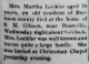 Death Notice of Martha Caroline Thompson Lockler