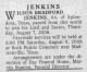 Death Notice of Wilson Bradford Jenkins Death Notice of Wilson Bradford Jenkins