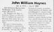 Obituary of John William Haynes