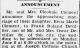Marriage Announcement of Frank Roland Devillier and Rena Marie Clement