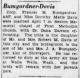 Marriage Announcement of Francis Marion 'Frank' Bumgardner and Dorothy Marie 'Dot' Davis