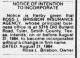 Notice of Intention to Incorporate - Ross L. Brisbon Insurance Agency Notice of Intention to Incorporate - Ross L. Brisbon Insurance Agency